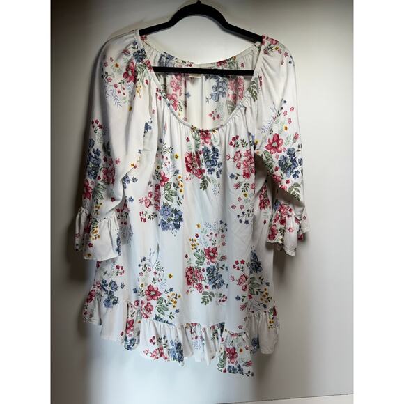 Terra & Sky Women’s 1X (16W-18W) Blouse Romantic Boho Floral Bell 3/4 Sleeve - Picture 4 of 7